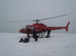 We arrive in the clouds at the Mica Heliskiing lodge
