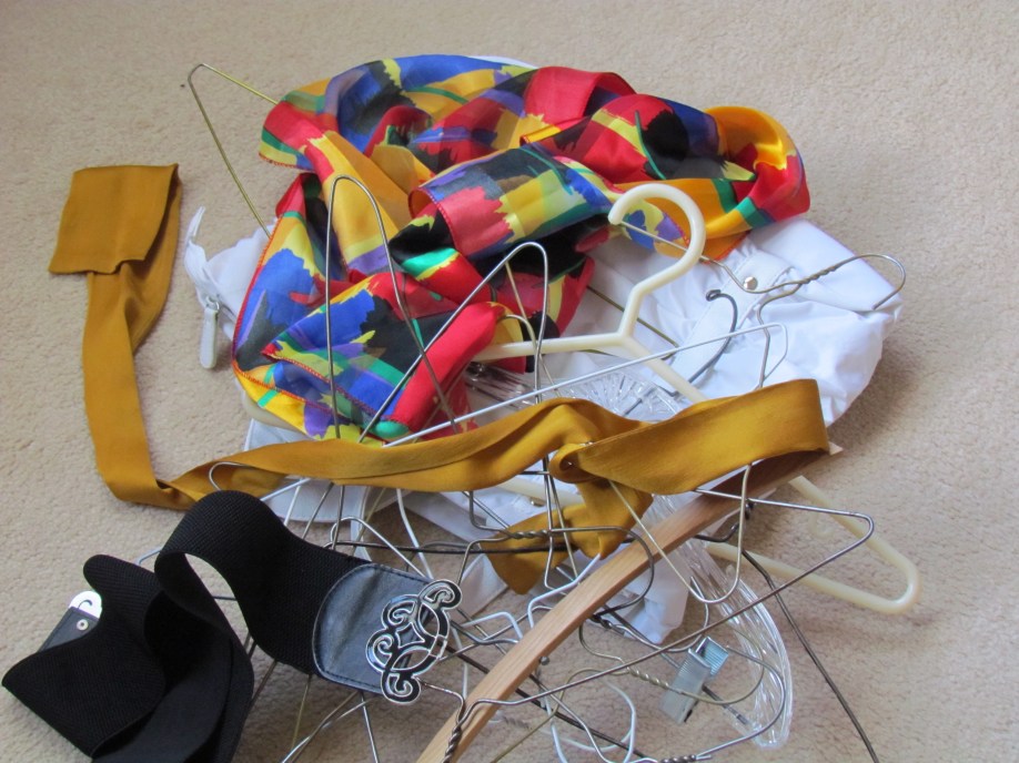 Clothing pile with hangers